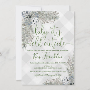 Blue and Grey Plaid Winter Bridal Shower Invitatio Invitation