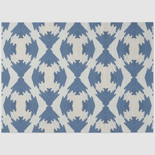 Blue and grey repeating pattern tissue paper (Front)