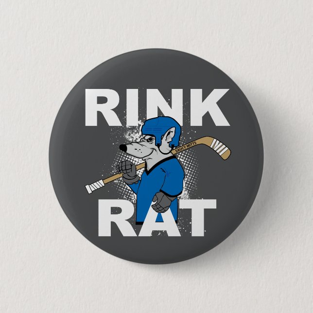 Blue and Grey Rink Rat Hockey Player Flare Button (Front)