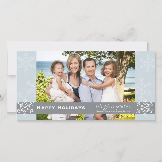 Blue and Grey Snowflake Holiday Card (Front)