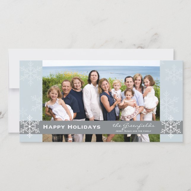 Blue and Grey Snowflake Holiday Card (Front)