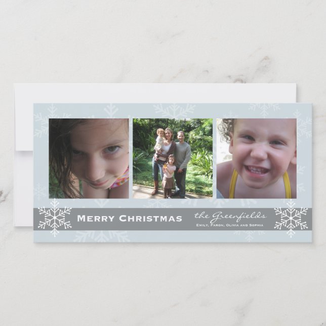 Blue and Grey Snowflake Merry Christmas card (Front)