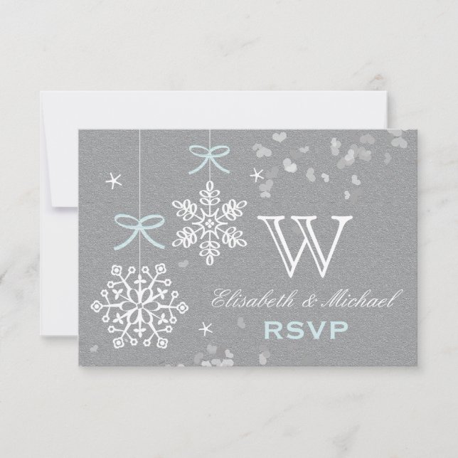 Blue and Grey Snowflake RSVP Card (Front)