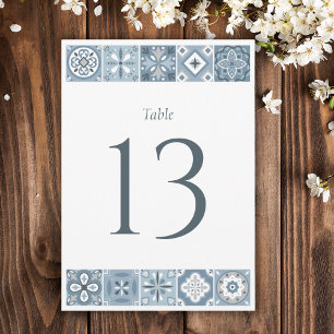 Blue and grey Spanish tiles table number