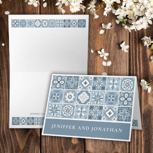 BLUE AND GREY SPANISH TILES THANK YOU CARD
