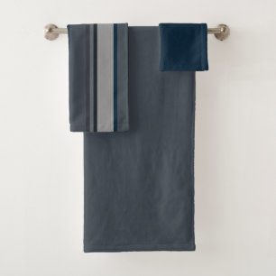 Blue and grey stripes bath towel set