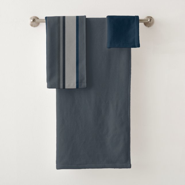 Blue and grey stripes bath towel set (Insitu)