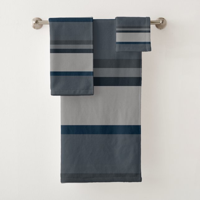 Blue and grey stripes bath towel set (Insitu)