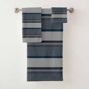 Blue and grey stripes bath towel set