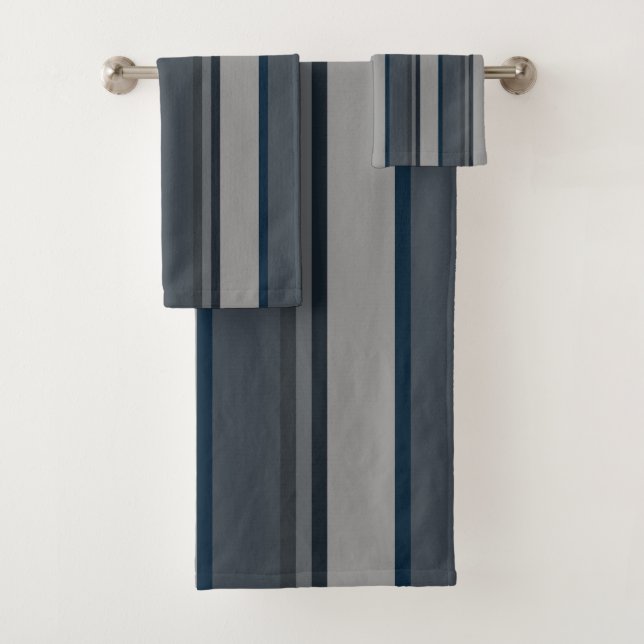Blue and grey stripes bath towel set (Insitu)