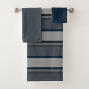 Blue and grey stripes bath towel set