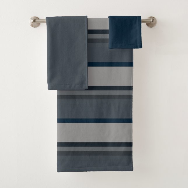 Blue and grey stripes bath towel set (Insitu)