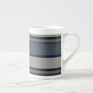 Blue and grey stripes bone china mug