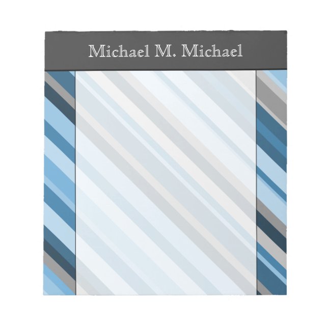 Blue and Grey Stripes + Custom Name Notepad (Front)
