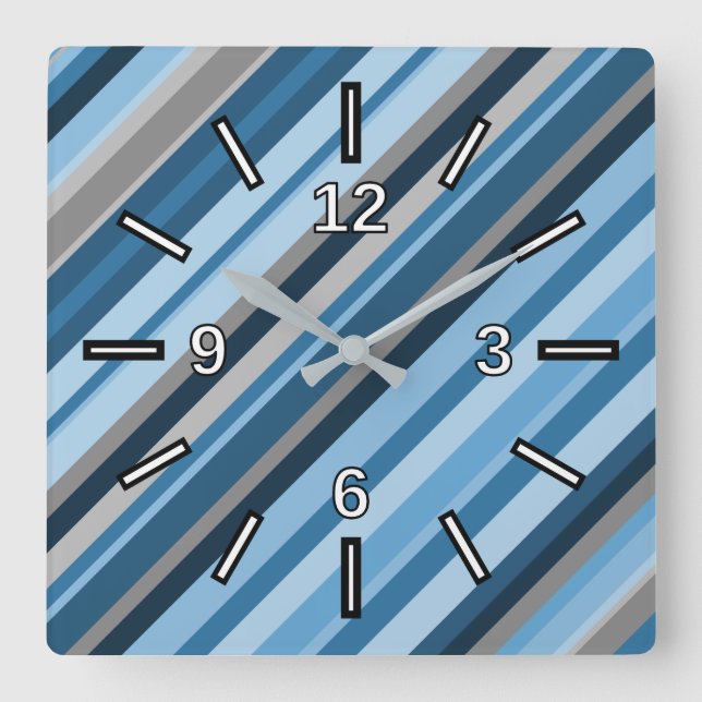 Blue and Grey Stripes Square Clock (Front)