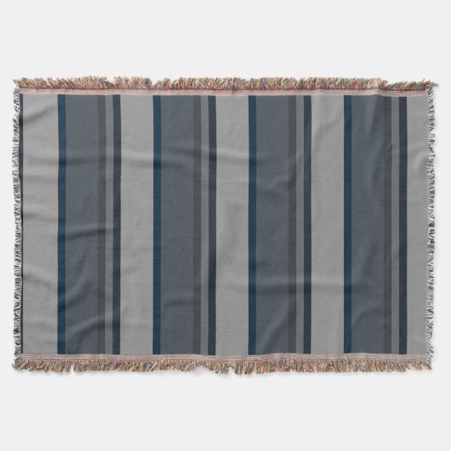 Blue and grey stripes throw blanket (Front)
