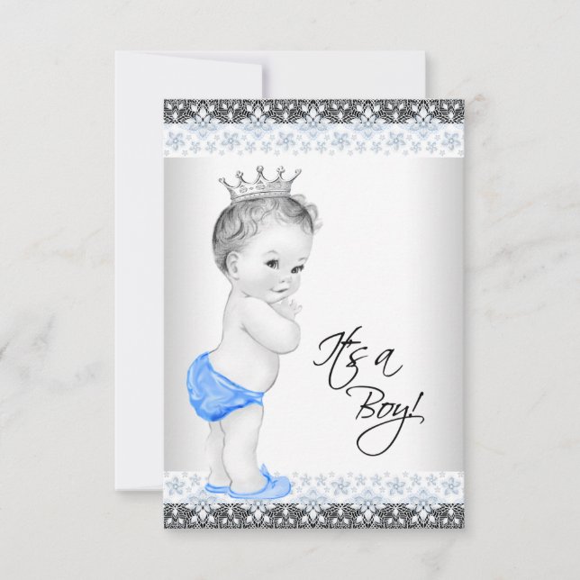 Blue and Grey Vintage Baby Boy Shower Invitation (Front)