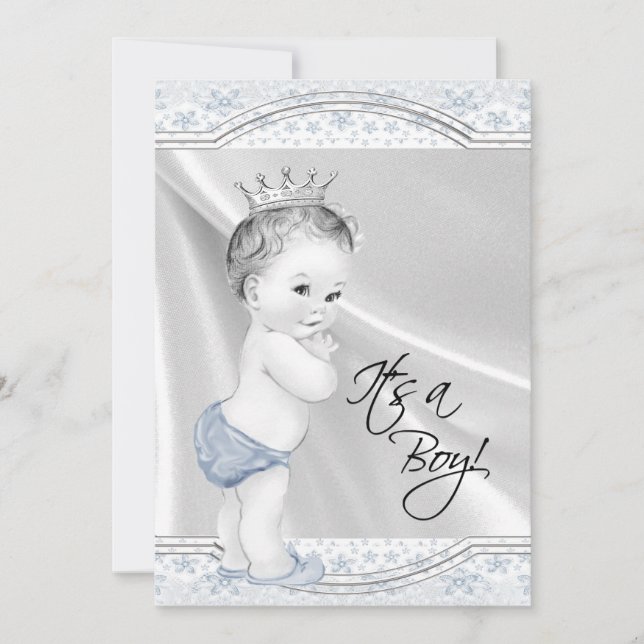 Blue and Grey Vintage Baby Boy Shower Invitation (Front)