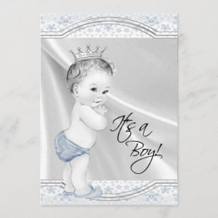 Blue and Grey Vintage Baby Boy Shower Invitation