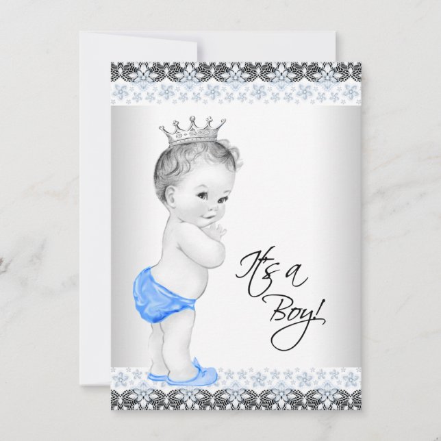 Blue and Grey Vintage Baby Boy Shower Invitation (Front)