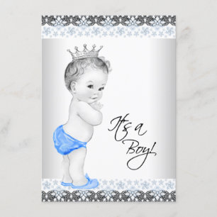 Blue and Grey Vintage Baby Boy Shower Invitation