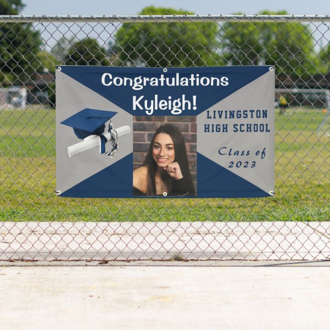 Blue and Grey Vinyl Graduation Photo Banner (Insitu)