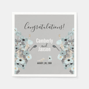 Blue And Grey Watercolor Floral Poppies Wedding Napkin