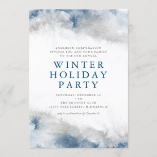 Blue and Grey Watercolor Winter Holiday Party Invitation