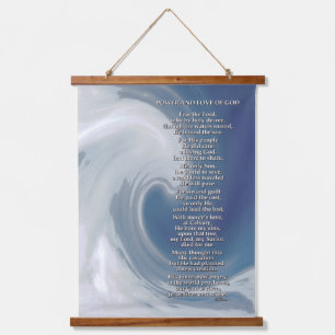 Blue and Grey Wave with Religious Biblical Poem  Hanging Tapestry