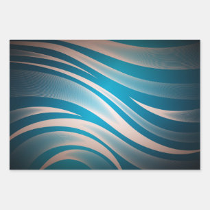 Blue And Grey Wavy Stripes Wrapping Paper Sheet