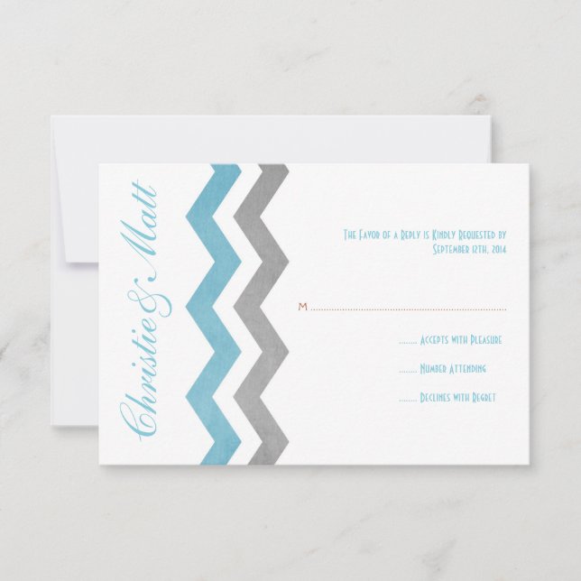 Blue and Grey Zig Zag Wedding RSVP (Front)