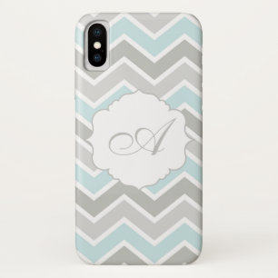 Blue and Grey Zigzag Chevron Monogram iPhone X Case