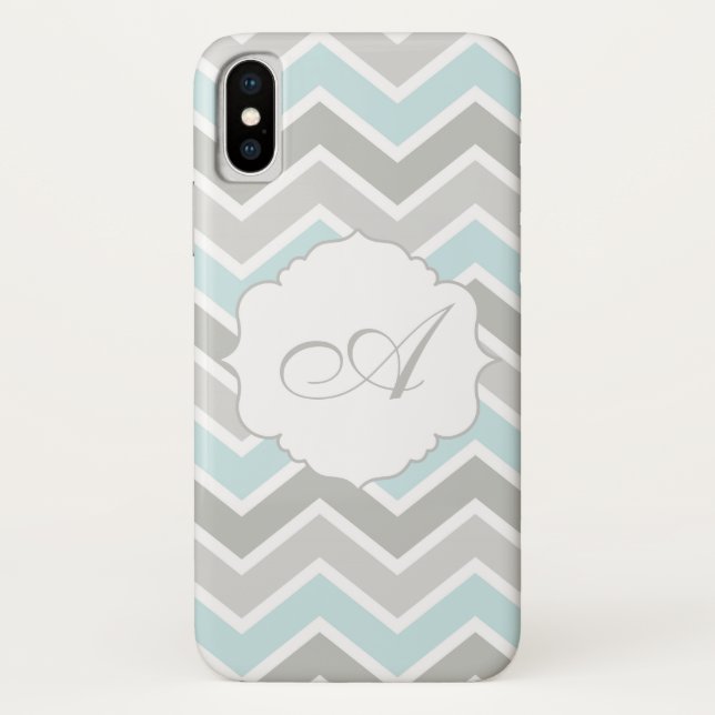 Blue and Grey Zigzag Chevron Monogram Case-Mate iPhone Case (Back)