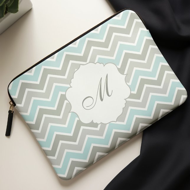 Blue and Grey Zigzag Chevron Monogram Laptop Sleeve (Creator Uploaded)