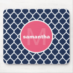 Blue and Hot Pink Quatrefoil Monogram Mouse Mat