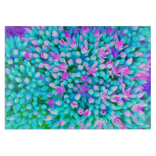 Blue and Hot Pink Succulent Sedum Flowers Detail Cutting Board