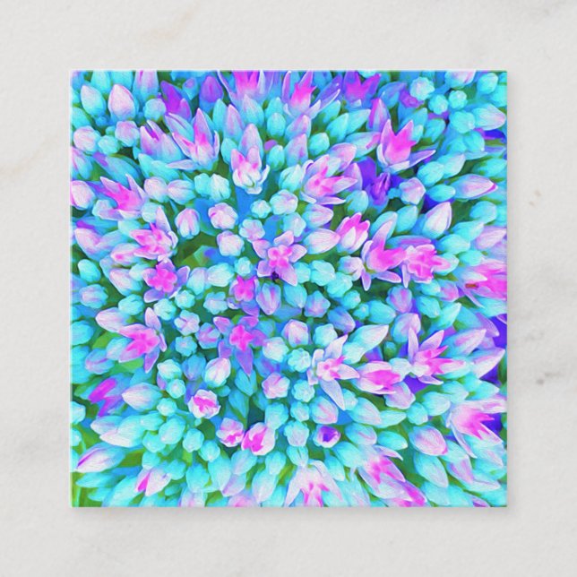 Blue and Hot Pink Succulent Sedum Flowers Detail Discount Card (Front)