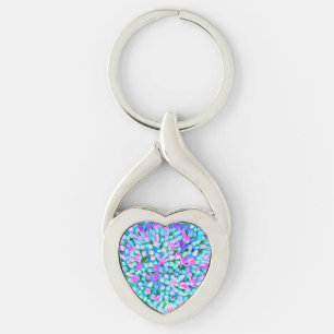 Blue and Hot Pink Succulent Sedum Flowers Detail Key Ring
