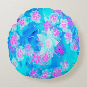 Blue and Hot Pink Succulent Underwater Sedum Round Cushion