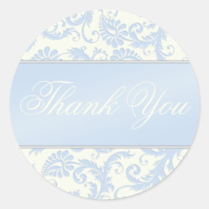 Blue and Ivory Damask Thank You Sticker