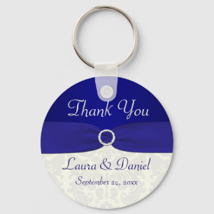 Blue and Ivory Damask Wedding Favour Key Chain
