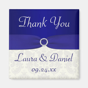 Blue and Ivory Damask Wedding Favour Magnet