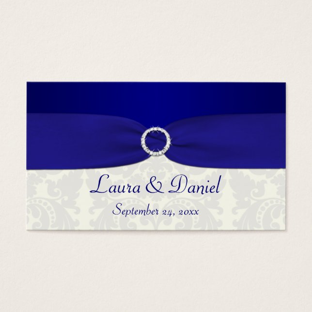 Blue and Ivory Damask Wedding Favour Tag (Front)