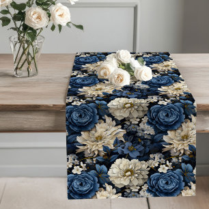 Blue and Ivory Floral Modern Table Runner