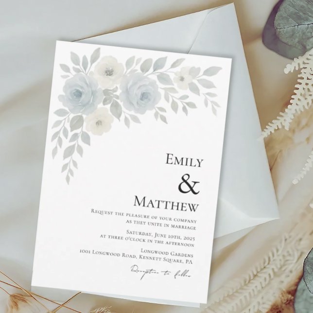 Blue and Ivory Floral Wedding Invitation (Creator Uploaded)