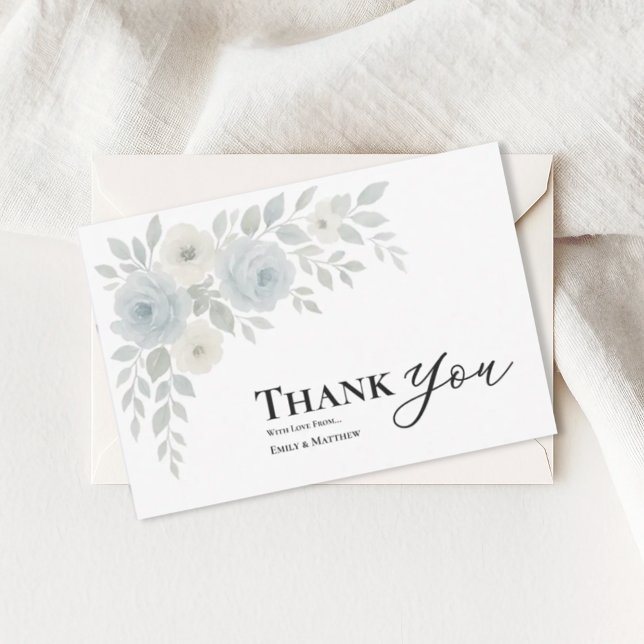 Blue And Ivory Floral Wedding Thank You Card (Creator Uploaded)