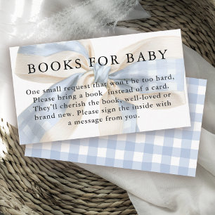 Blue and Ivory Gingham Bow Books for Baby Enclosure Card