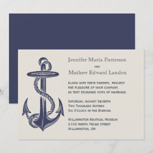 Blue and Ivory Nautical Themed Wedding Invitation