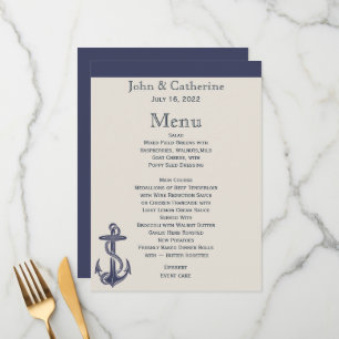 Blue and Ivory Nautical Themed Wedding Menu