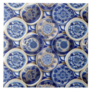 Blue and Ivory Porcelain Inspired Roundels Tile